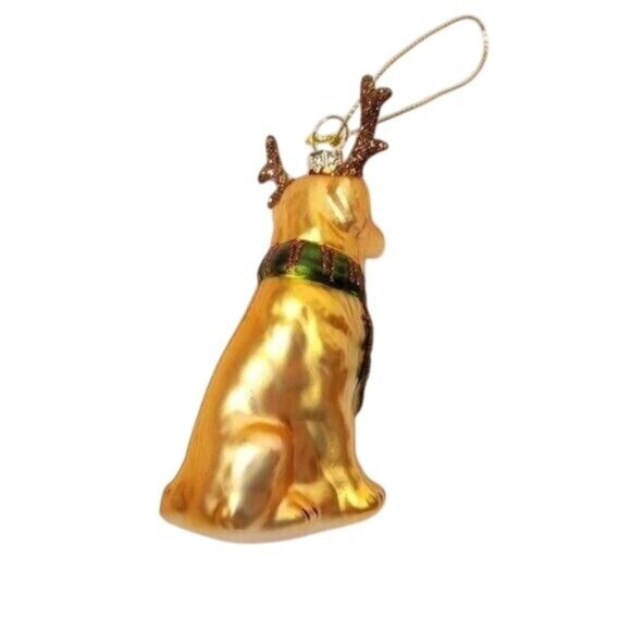 Golden Retriever Glass Ornament Glitter Antlers 4 1/2" Tall Christmas Decoration - Picture 4 of 5